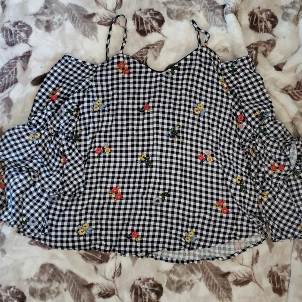 Off the shoulder and ruffled sleeved top